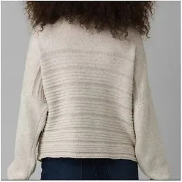 Prana Sweater Wool Blend Boatneck Button Shoulder Oatmeal Size XS - Picture 3 of 12